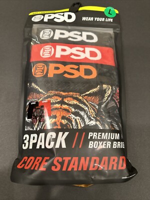 PSD Core Standard Premium Boxer Briefs Signal Stripes 3 Pack Size Large New