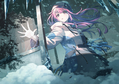 Anime girls art 2d portrait koh rd glass broken snow hat CCG Gaming Mat Desk