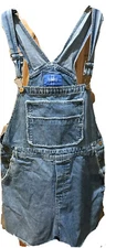 Blue JEAN Bib Overalls Fringe SHORTS Denim cut offs, Front Pocket Large WOMENs L