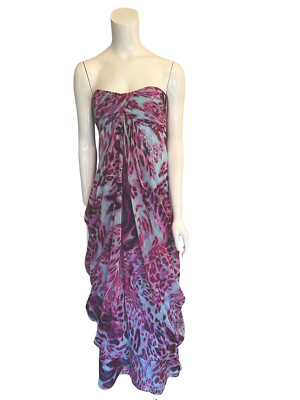 Laundry Shelli 'The Girls' Draped Chiffon Empire Boho Gown Blue Pink Size 8