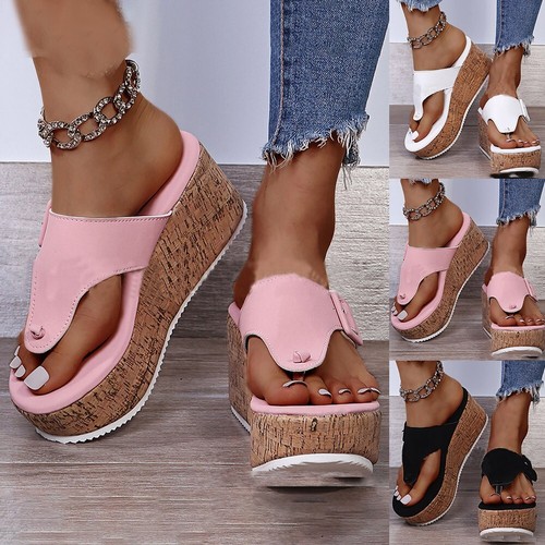 Womens Summer Beach Sandals Platform Slippers Wedge High-Heels Thong 