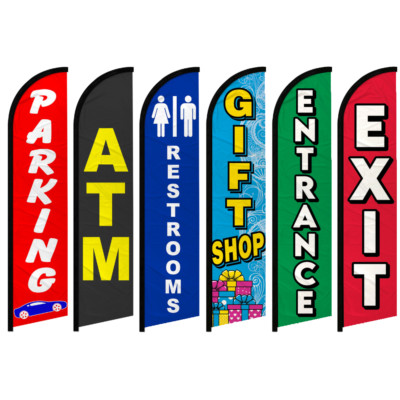 Event Signs Full Curve Windless Swooper Flag ATM Exit Parking | eBay