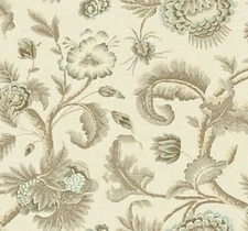 Jacobean Floral Wallpaper in Gold, Teal, Brown by Wallquest DM20207
