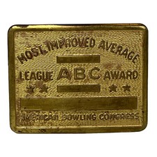 Vintage Bowling League Belt Buckle ABC Award Brass RARE Most Improved Average