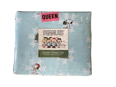 Berkshire Peanuts Snoopy Snowflake - Light Blue Christmas QUEEN Sheet Set