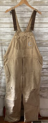 Carhartt Bib Overalls Quilt Lined Duck Double Knee R02 48 x 30