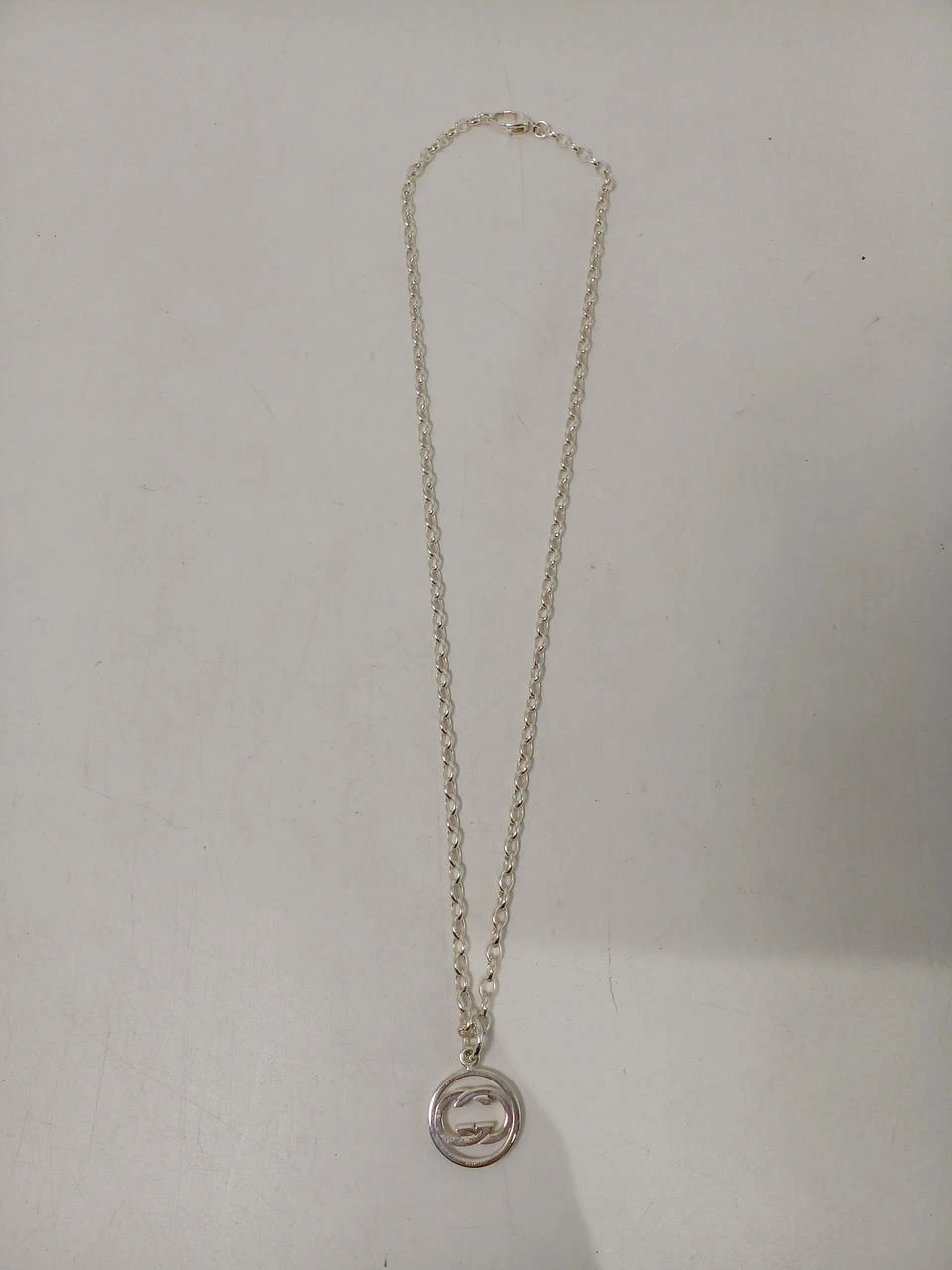 Collana catena rolo ciondolo logo G ad incastro argento sterling 925 originale Gucci