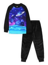Wonder Nation Boys LS Glow in Dark Top  Pants Pajama Set-Galaxy-Large 10-12 