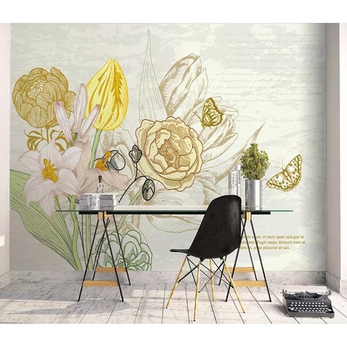 Yellow Tulip Lily Flower Watercolor Drawing Removable Yellow H49" x W