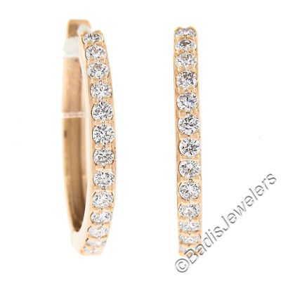 NEU Klassische 14k Rotgold 0,26ct Pave Diamant 15,4mm Einfache Huggie Creolen