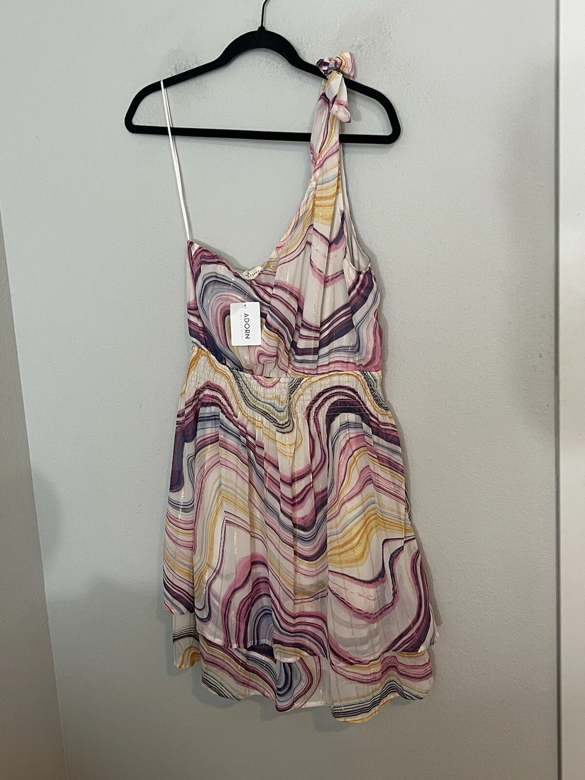 OFF WHITE Mini abito monospalla a strati Lovestitch taglia large bianco sporco prugna