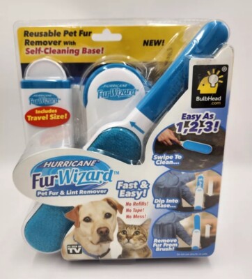 Hurricane Fur Wizard Pet Fur & Lint Remover w/Self Cleaning Base-NEW