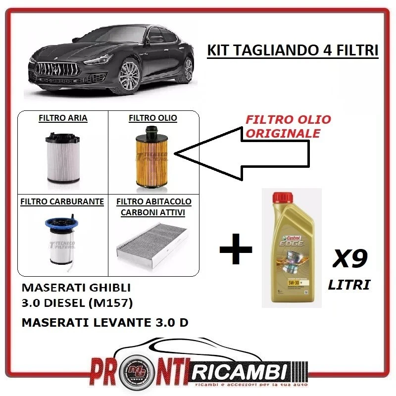 ASR + CASTROL 5W30 KIT TAGLIANDO COMPLETO MASERATI GHIBLI III LEVANTE 3.0 D 250 CV e 275 CV