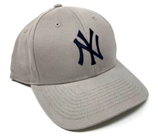 MLB NEW YORK YANKEES NY LOGO GREY ADJUSTABLE CURVED BILL BASEBALL HAT CAP RETRO
