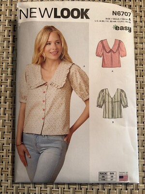 Simplicity NEW LOOK N6707 MISSES TOP Sz 4-16 V-Neck Collar Cuff Buttons NEW