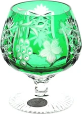 Ajka Marsala Emerald Green Cut to Clear Crystal Brandy Snifter Goblet Glass NIB