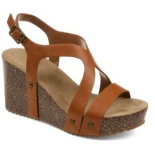 Journee Collection Geneva Wedge Sandal TAN Sz 9 Ret 69