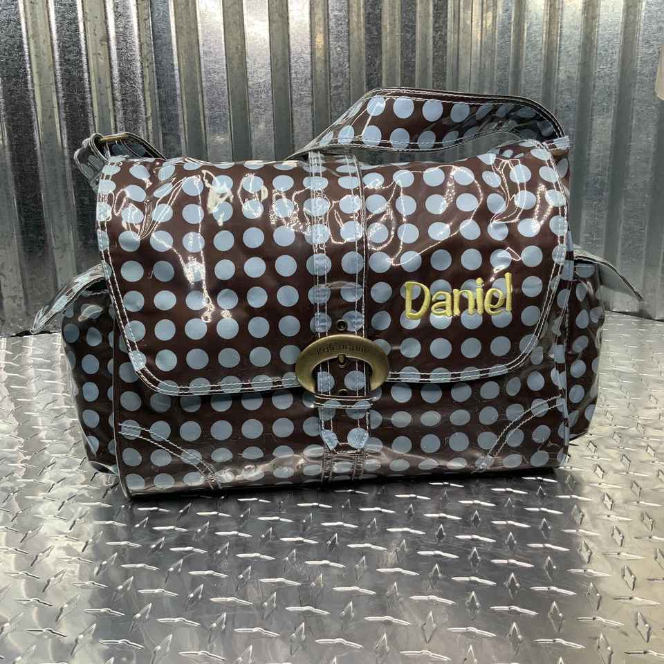 Kalencom Messenger Buckle Diaper Bag Chocolate Blue Dots - Image 2 of 4