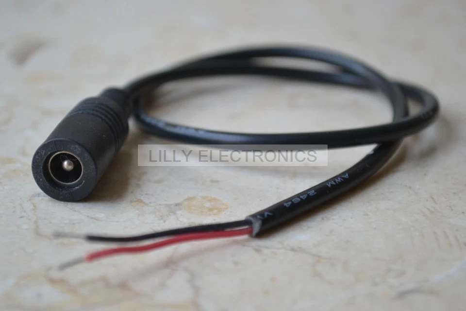 5pcs 5.5 x 2.1mm DC Power Connector Adapter w/ Wire Cable - Image 2 of 3