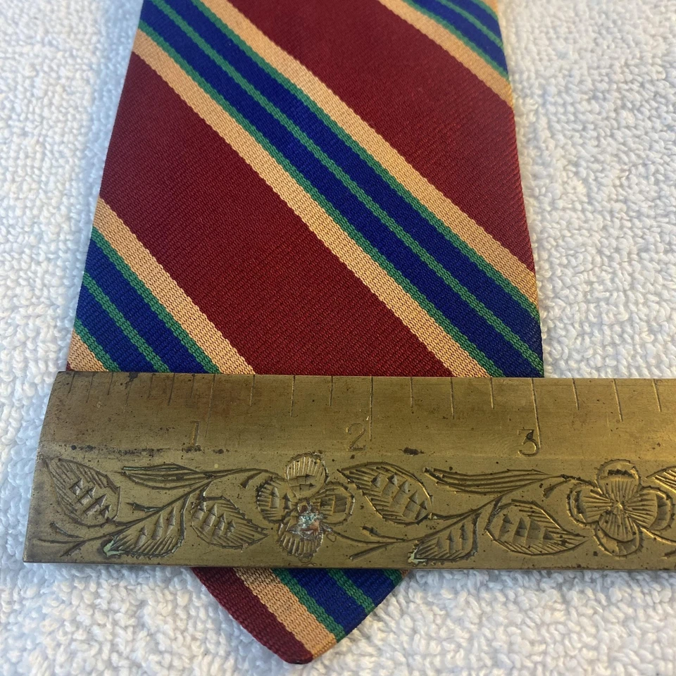 Винтажный мужской галстук Park Avenue Mayers в красную синюю золотую полоску из полиэстера Англия 90-е - Изображение 3 из 4