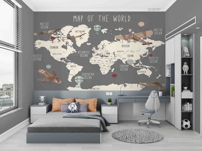 3D Aircraft World Map Wallpaper Wall Murals Removable Wallpaper