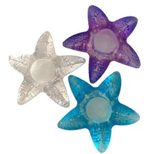 Coastal Starfish 3 Glass Candle Holders Purple Teal Clear Votive Nautical