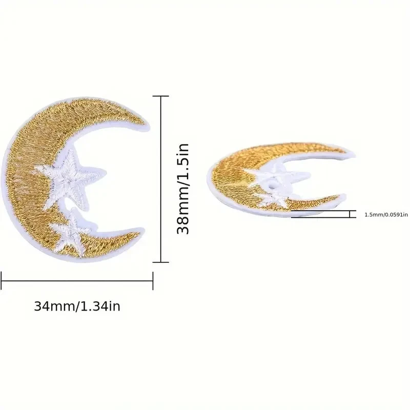 Golden Crescent Moon & Stars Embroidered Iron-On Patch1+1/2 x 1+1/2 inch - Image 2 of 4