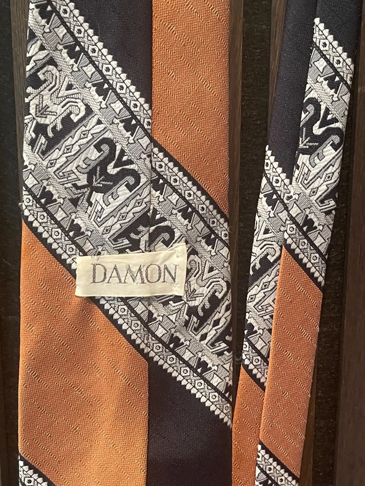 Corbata vintage para hombre - DAMON - diseño azul marino/naranja/negro/blanco/gris Foto 3 de 3