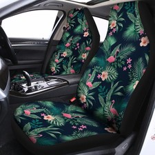 Pink Flamingo Tropical Leaves Hibiscus Flowers Summer Vibes Car Seat Covers