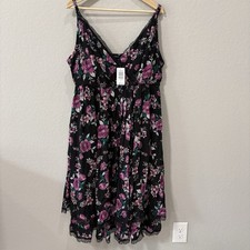 Torrid Dress Womens 2 Black Floral Midi Challis Skater Babydoll Fairy Grunge NEW