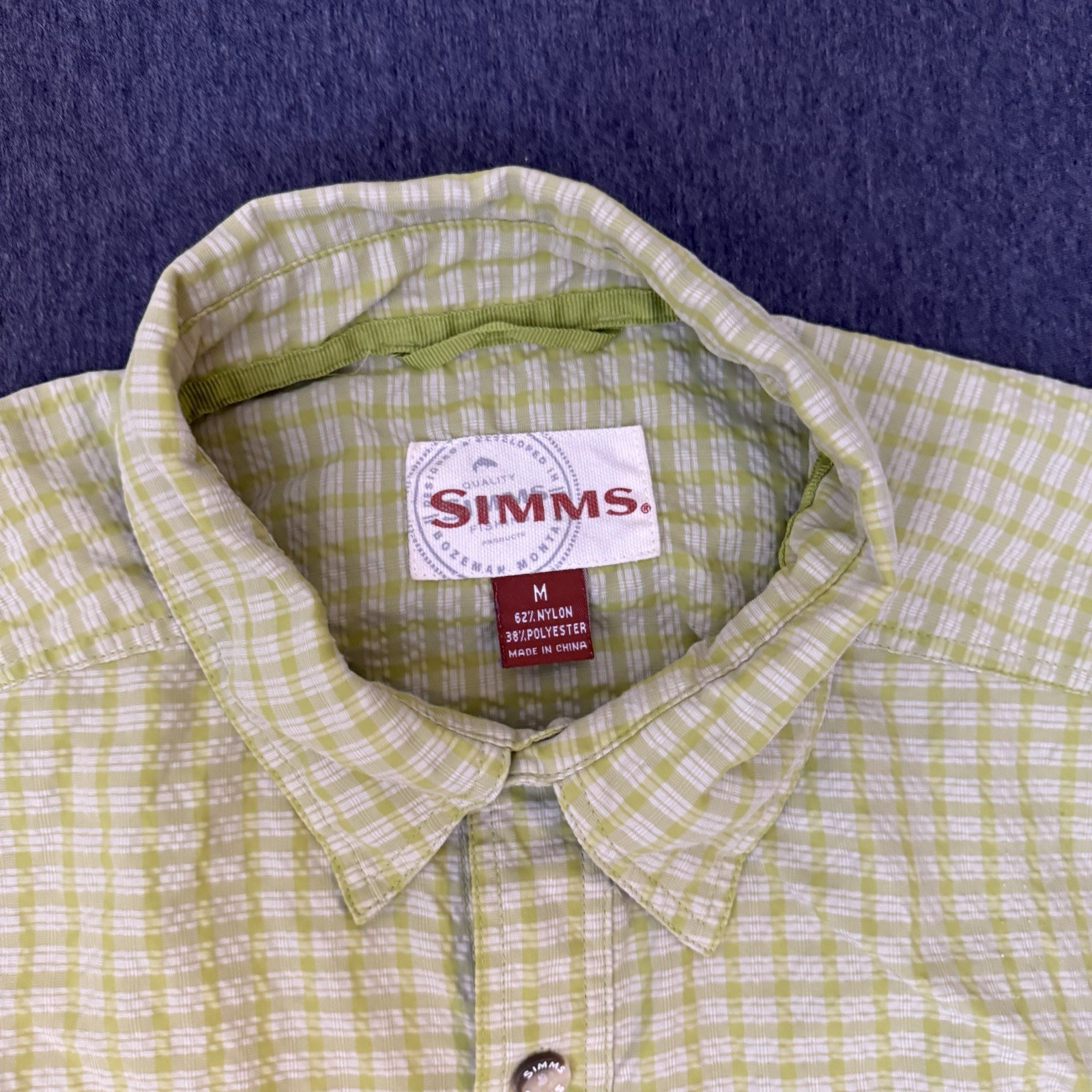 Simms Button Down Shirt Men Medium Green Plaid Po… - image 3