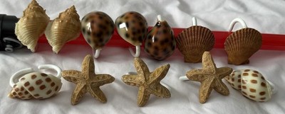 Lot/12 Resin Seashell Starfish Cowrie Conch Shell Shower Curtain or Napkin Rings