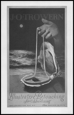 1924 J.O. Trowen New York Illustrator Retoucher Pearl Necklace Clam Art Print Ad