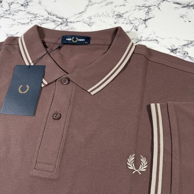 FRED PERRY Mens Brick Brown Tipped Polo Shirt SIZE 2XL M3600 U85 BNWT Authentic