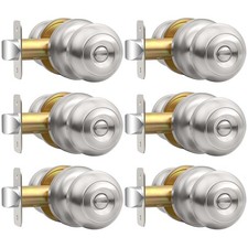 Privacy Door Knob, Brushed Nickel Door Knobs Interior Keyless Locks Set 6 Pac...