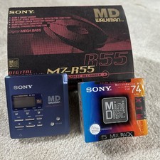 SONY MD Walkman MZ-R55 MD Player Blue plus 45 Mini Discs