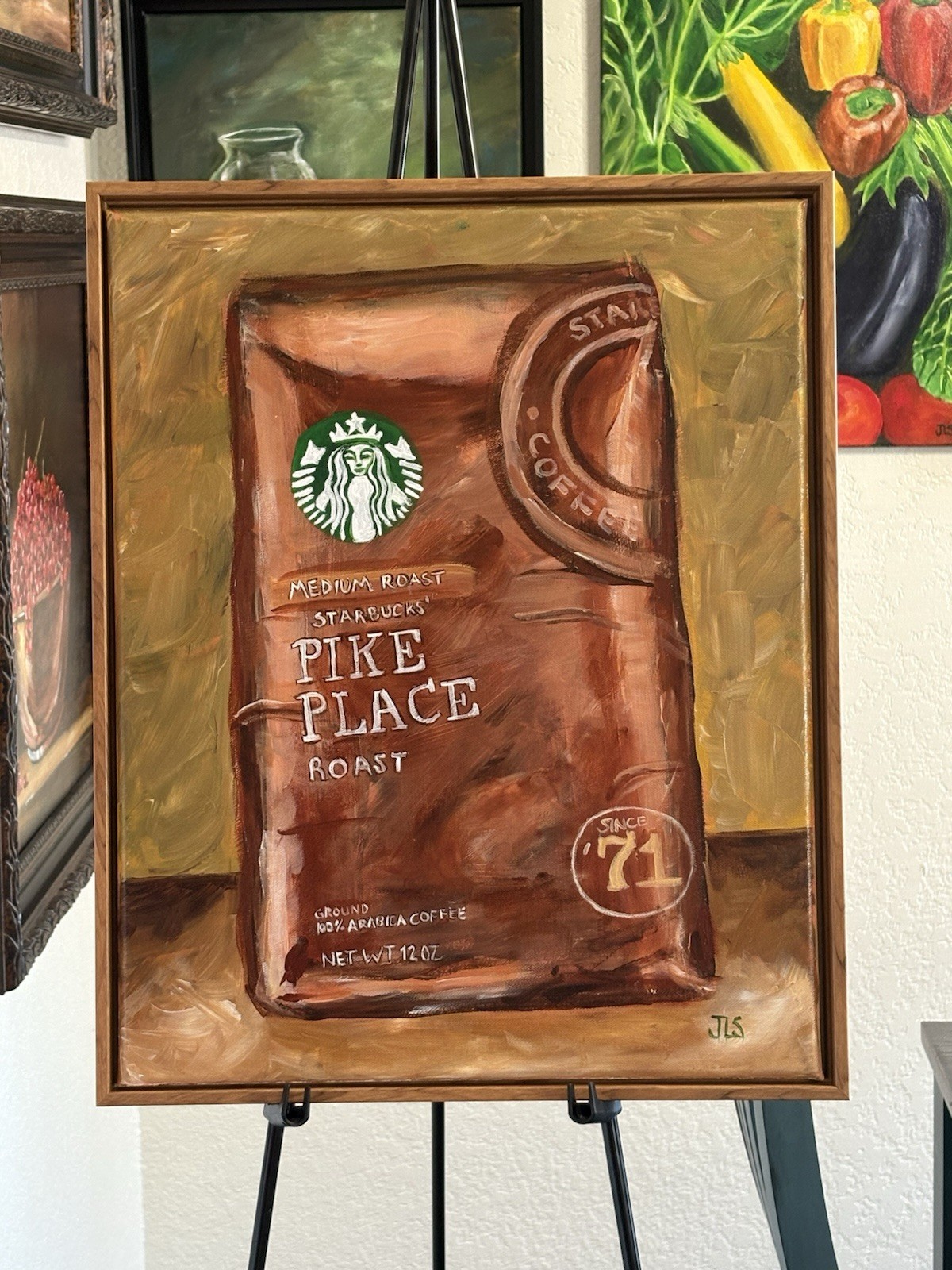 Original starbucks coffee painting 20x16 framed acrylic cafe wall art