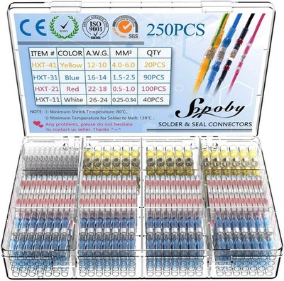 250PCS Solder Seal Wire Connectors Insulated Waterproof Electrical Terminals