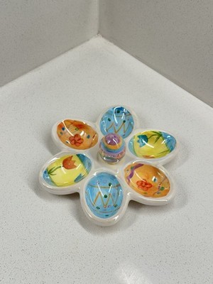 Ceramic Easter Egg Holder Tray Hand Painted Spring Floral Egg Serving Dish