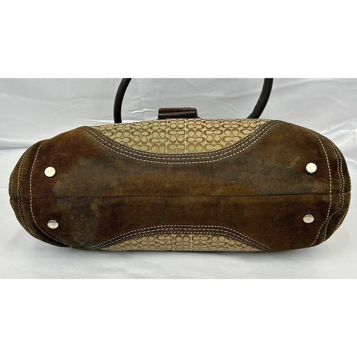 Coach Soho Signature Buckle Flap Shoulder Bag Brown Canvas Suede