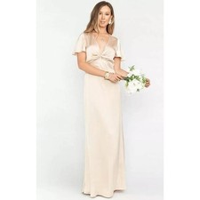 Show Me Your Mumu Satin Twist Front Maxi Dress Short Sleeve Champagne XS