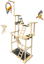 Natural Wood Bird Playground Stand with 4 Large Layers - Exercise Perch for Parr