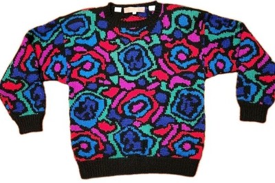 PERRY ELLIS 100% Wool Sweater Hand Knit Women S Small Multicolor Geometic Groovy