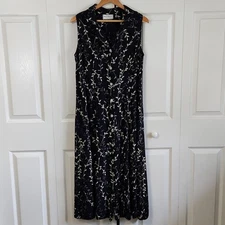 Vintage Molly Malloy Black Midi Dress Size 12 Tie Back Shell Buttons Cottagecore