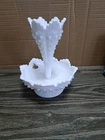 Vintage Fenton White Milk Glass Hobnail Epergne With One Horn