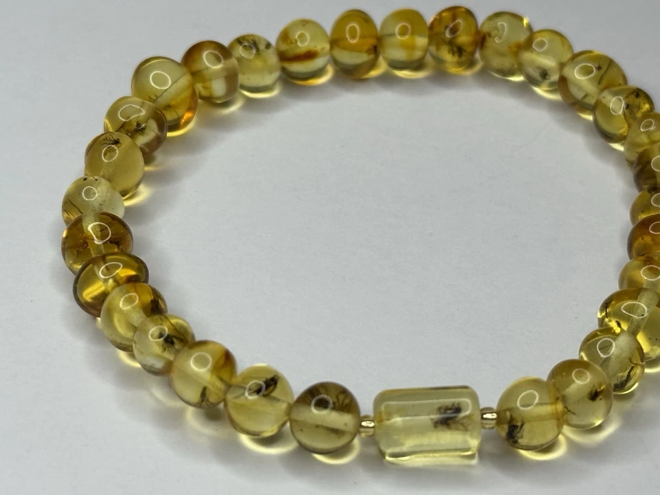 Pulsera de Piedra ÁMBAR GENUINO con INSECTOS ATRAPADOS.Pulsera de Ámbar con MOSCAS. Foto 3 de 4