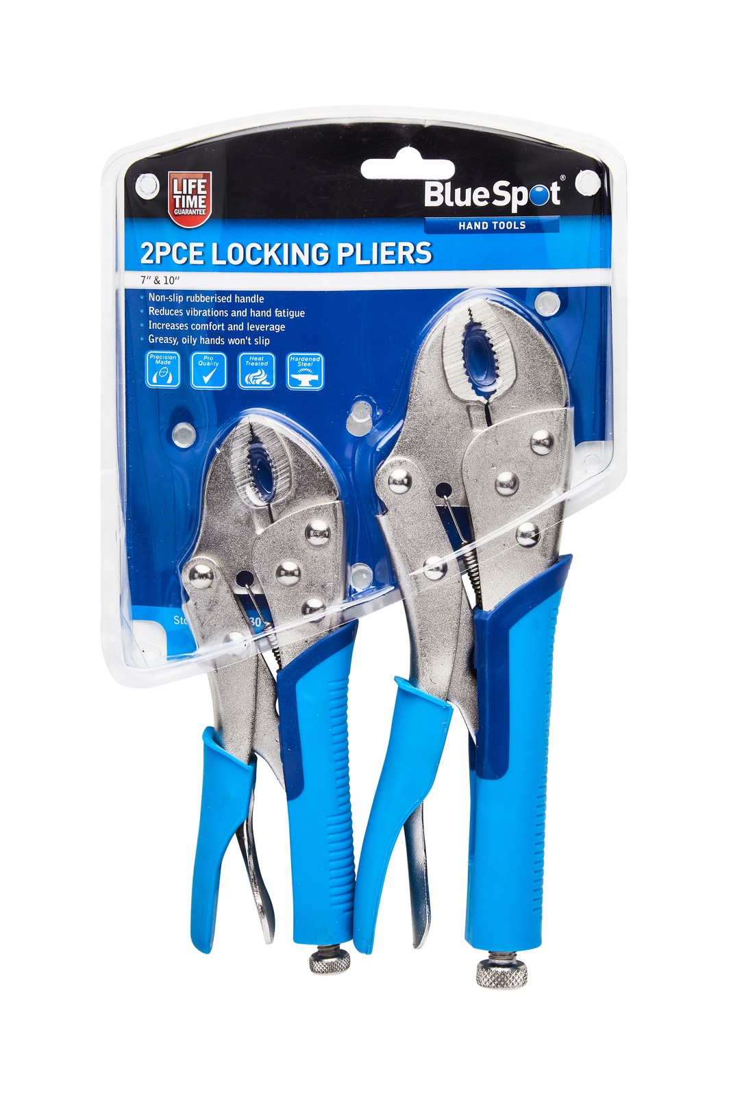 BlueSpot 2pc 180mm & 250mm 7in & 10in Soft Grip Non-Slip Curved Locking Pliers