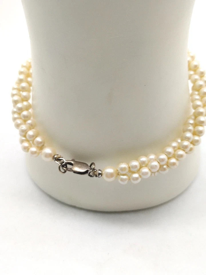 Sterling Silver 925 Elegant Twisted Faux Pearl Beaded Bracelet Jewelry Gift Foto 4 de 4