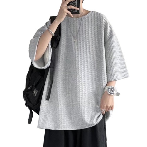 Men Top Casual Five-quarter Sleeves Korean Style Regular Summer T-shirt - Picture 12 of 35