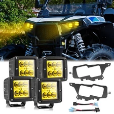 Headlight Bracket Plug Kit w/3" 48W Amber LED Pods For Polaris RZR XP 1000 Turbo
